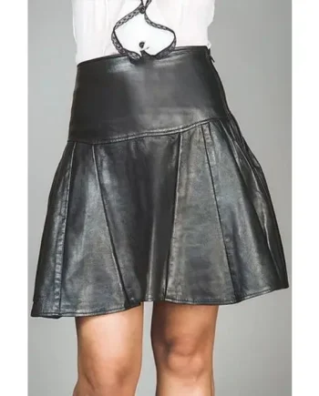 Women's Black Leather Skirt – High-Waisted, A-Line