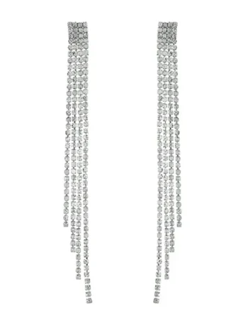 Tassel Rhinestone Long Clip Earrings