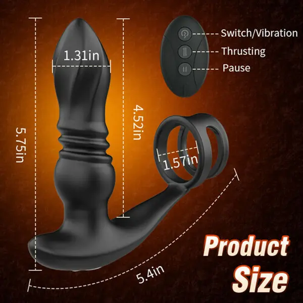 7 Thrusting Anal Vibrator with Double Cock Ring Delays Ejaculation Unforgettable Orgasms