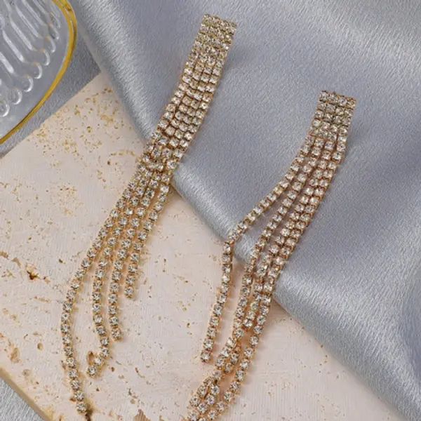 Rhinestone Long Clip Earrings