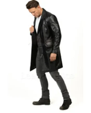 Double Breasted Leather Mens Over Coat