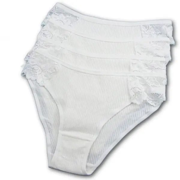 Four Pack Contrast Lace Ribbed Knit Brief