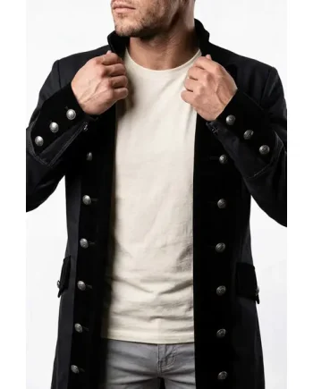 Black Cotton Gothic Steampunk Vintage Dress Coat Pirate