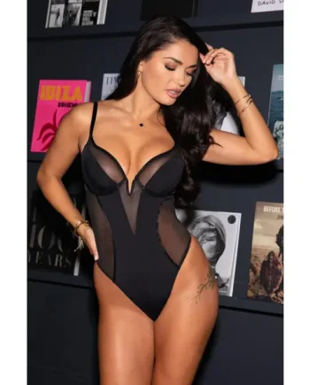 India Sheer and Opaque Underwired Plunge Body - Black