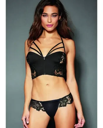 Dreamgirl Venice Zip Lace Bustier And Thong Set