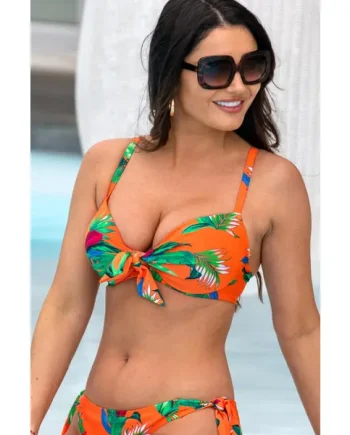 Paradiso Lightly Padded Underwired Front Tie Bikini Top - Orange Tropical
