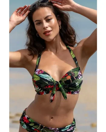 Palermo Underwired Padded Halter Bikini Top - Black Tropical