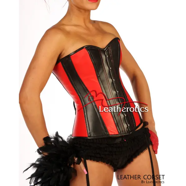 Red and Black Overbust Leather Corset