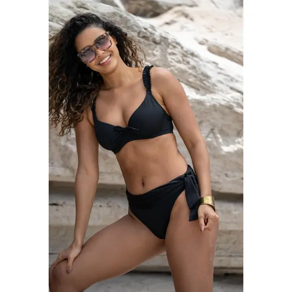 Ocean Breeze Foldover Tie Bikini Brief - Black