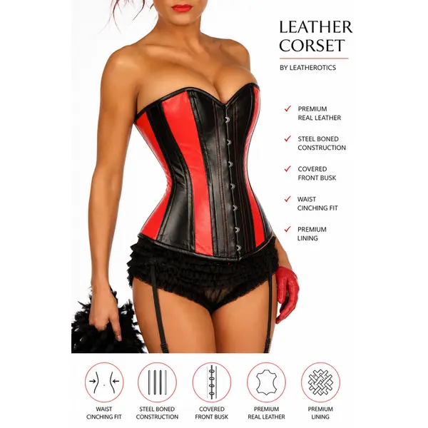 Red and Black Overbust Leather Corset