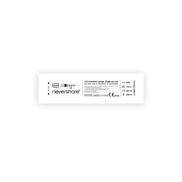 Nevershare 2ml Luer Slip Yellow Syringes