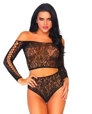 2 Piece Lace Top And Thong One Size 8-14 (Leg Avenue)