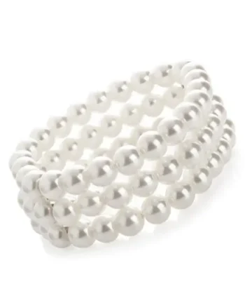 B4 – Three row elasticated white pearl effect bracelet