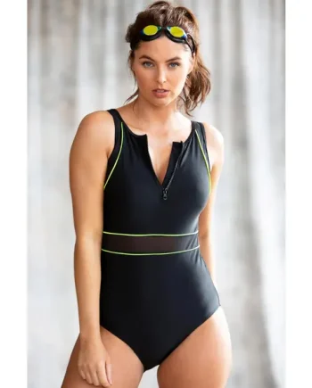 Energy Chlorine Resistant High Neck Zip Front Swimsuit - Black