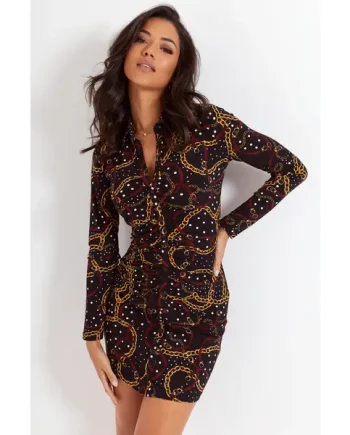 Brooke Fuller Bust Jersey Ruched Front Shirt Dress - Black/Gold