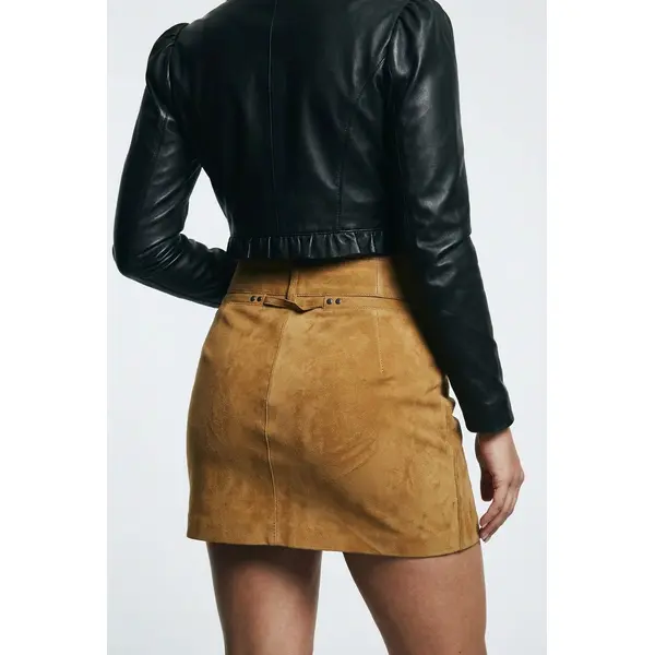 Suede Leather Skirt with pockets back