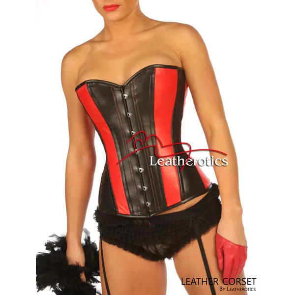Red and Black Overbust Leather Corset
