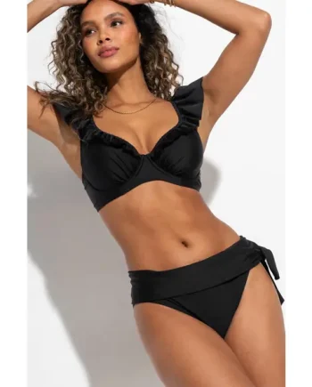 Bermuda Tie Fold Over Bikini Brief - Black