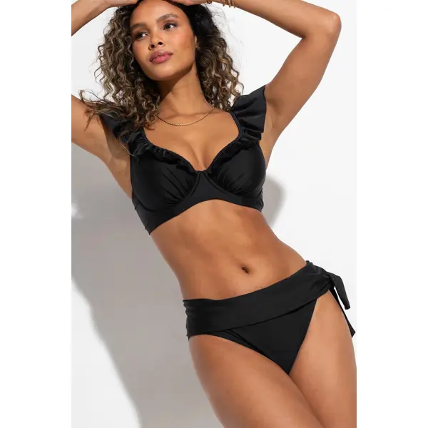 Bermuda Tie Fold Over Bikini Brief - Black
