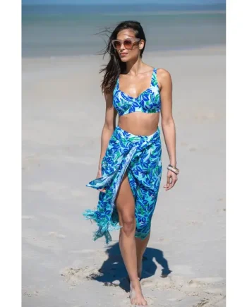 Fringe Trim Crinkle Multiway Sarong - Aqua/Blue