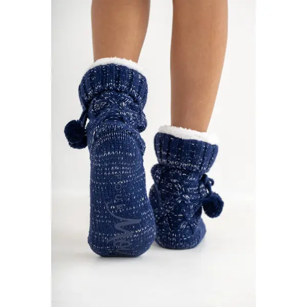 Cosy Cable Knit Lined Slipper Sock - Navy