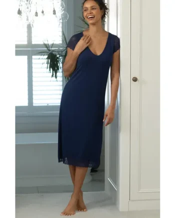 Jersey Lace Hidden Support Midi Chemise - Navy