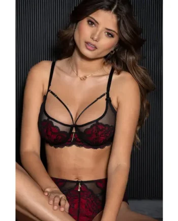 Desire Underwired Non-Padded Bra C-J - Black/Red
