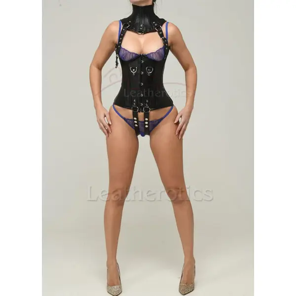 Bespoke Leather Underbust Corset With Neck Collar