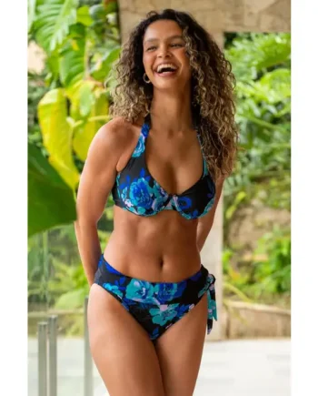 Portofino Tie Fold Over Brief - Black Floral
