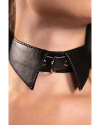 Leather BDSM Collar with Buckle Black & Pink