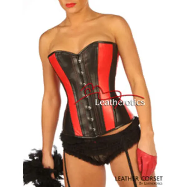 Red and Black Overbust Leather Corset