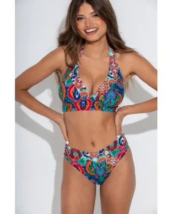 Venice Beach V-Shape High Leg Bikini Brief - Navy/Aqua