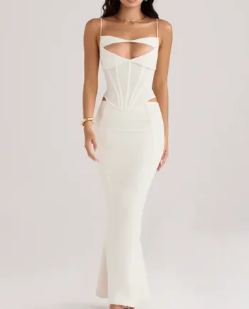 White cocktail dress with corset and straps