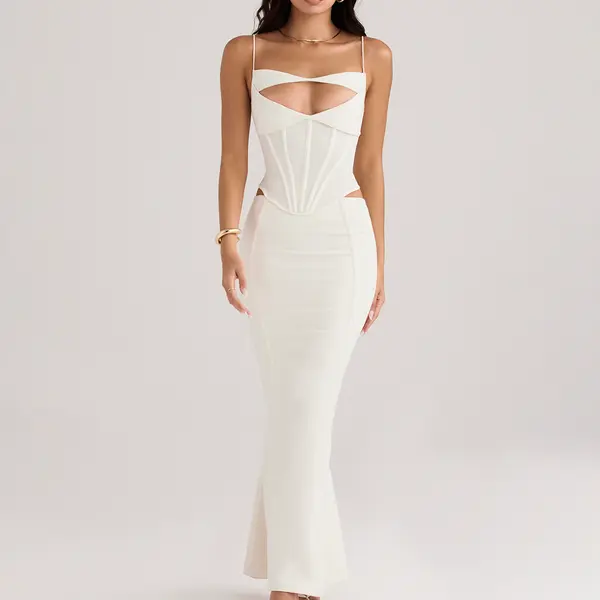 White cocktail dress with corset and straps