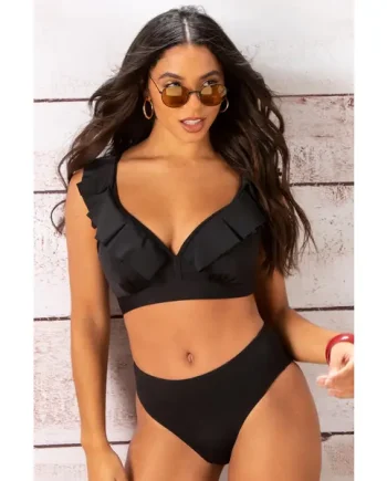 Space Frill Hidden Wire Convertible Bikini Top - Black