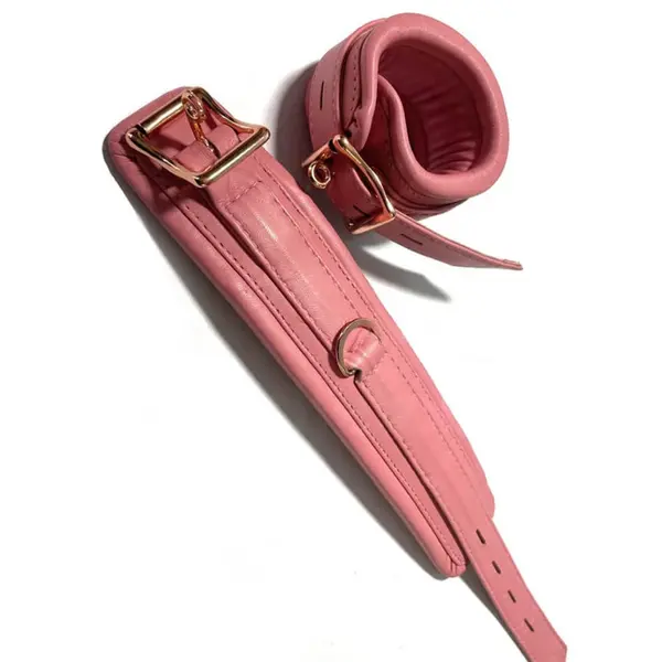 BDSM Pink Leather Arm Ankle Lockable Cuffs Set