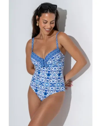 St Lucia Padded Underwired Swimsuit - White/Blue
