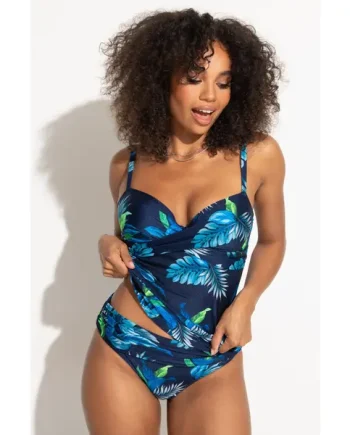 Palermo Underwired Padded Tankini Top - Navy Tropical