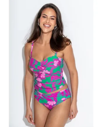 Santa Monica Non-Wired Strapless Tankini Top - Green Pink Flower