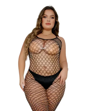 Lace by LJ Plus Size Footless Crochet Bodystocking