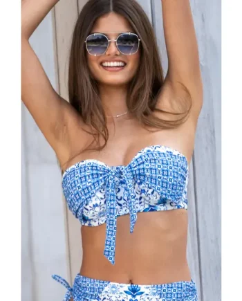 St Lucia Strapless Padded Underwired Multiway Bikini Top - White/Blue
