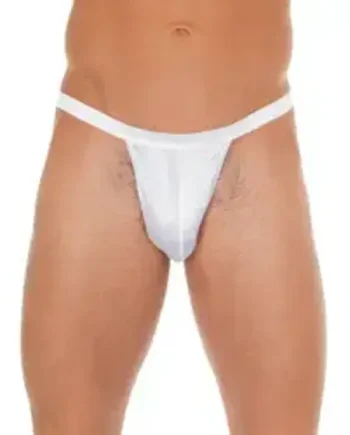 Mens White GString With Small White Pouch