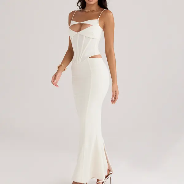 White cocktail dress with corset and straps