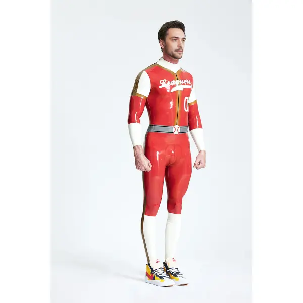 Latex Male Leaguers Baseball Look Shoulder Zip Catsuit