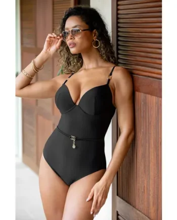 St Barts Push-Up Boost Padded Underwired Tummy Control Swimsuit - Black