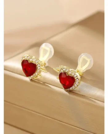 Heart shaped Rhinestone clip-on earrings