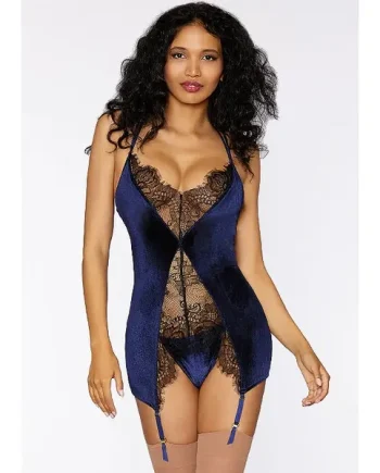 Dreamgirl Stretch Velvet Garter Slip With Eyelash Lace