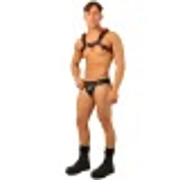 Fist Leather Harness + Jock • Black - Red