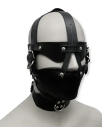 BDSM Leather Head Harness Muzzle with Eye Shield