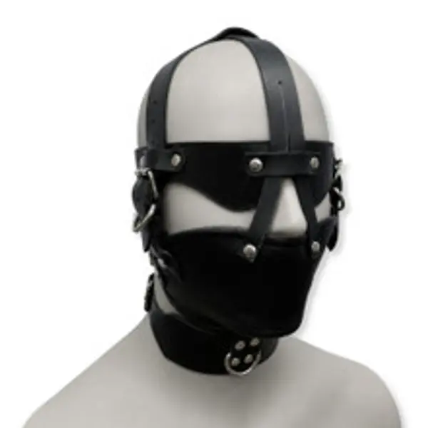 BDSM Leather Head Harness Muzzle with Eye Shield